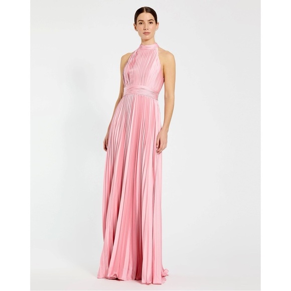 ANTHROPOLOGIE Mac Duggal Satin Pleated Halter High Neck Gown Maxi Dress Pink NWT - Picture 12 of 12